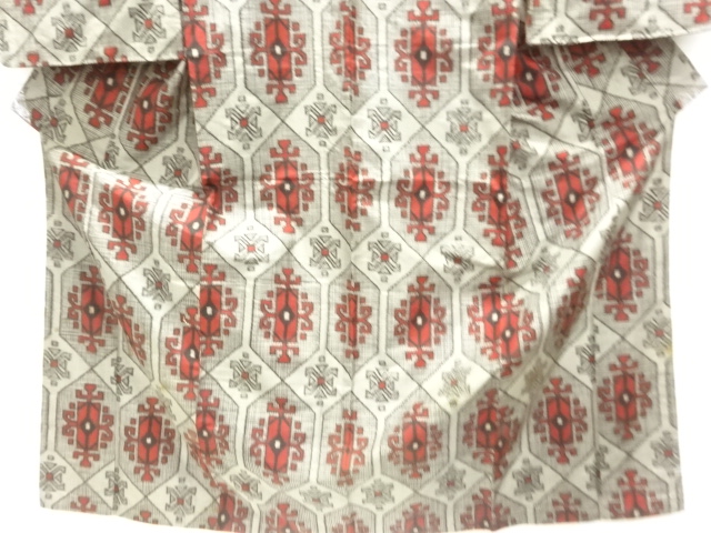  アンティーク　抽象花模様織り出し銘仙着物